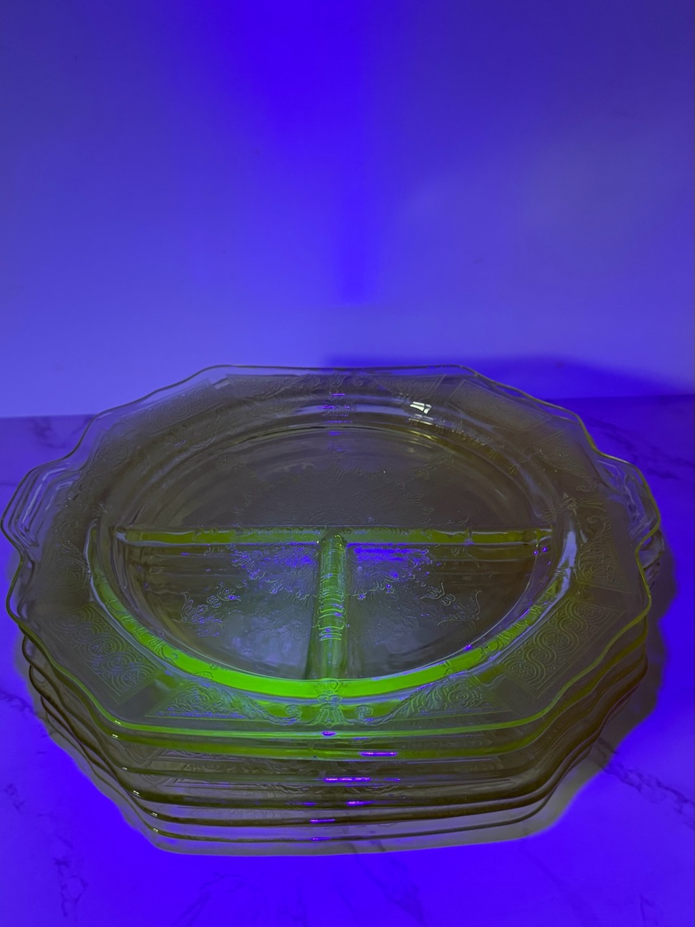Vintage Anchor Hocking Uranium Glass Princess Grill Plates UV glow – Set of 6